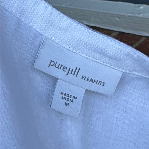 Pure Jill J. Jill Size M Elements White Seam 100% Linen MIDI Dress with Pockets - Picture 8 of 8